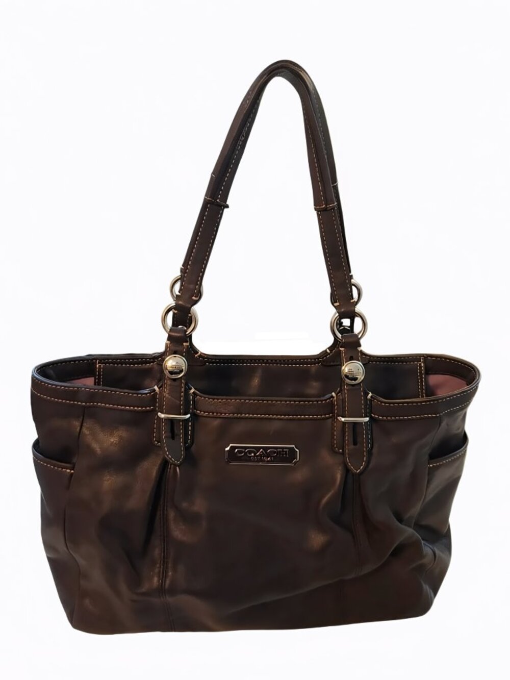 Coach Gallery East West Brown Leather Tote F15147 Lavender Lining